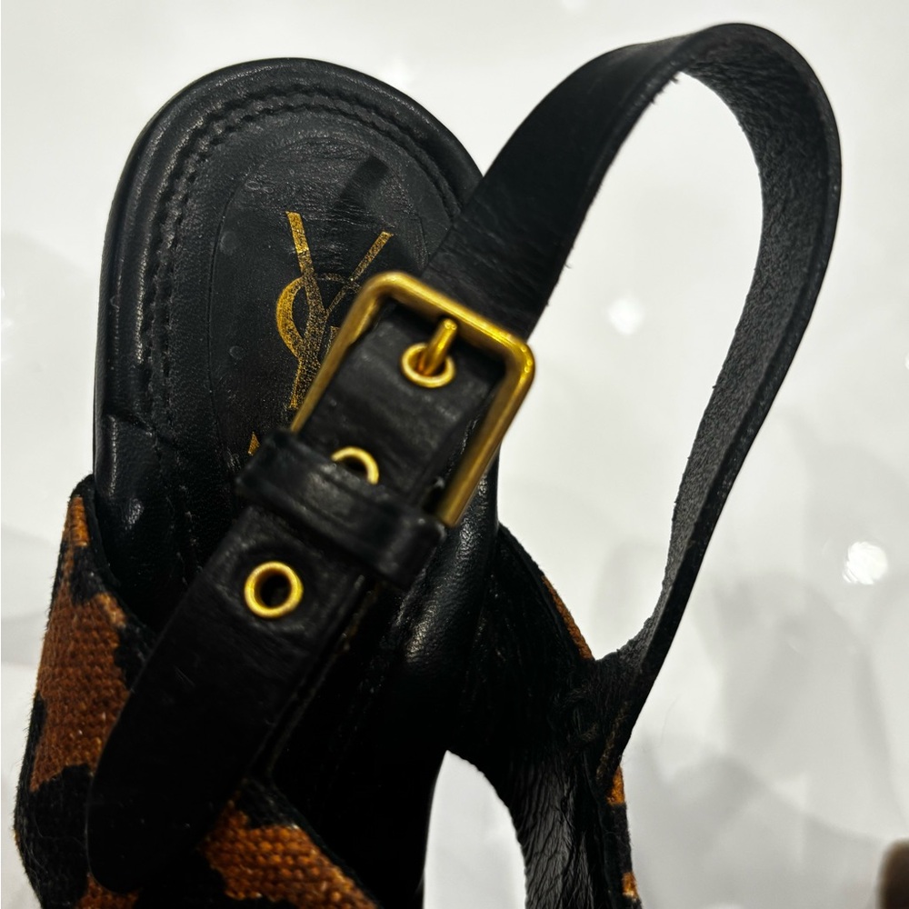 Authentic Yves Saint Laurent/Tom Ford Leopard Print Wood Platform Sandals - Picture 10 of 15